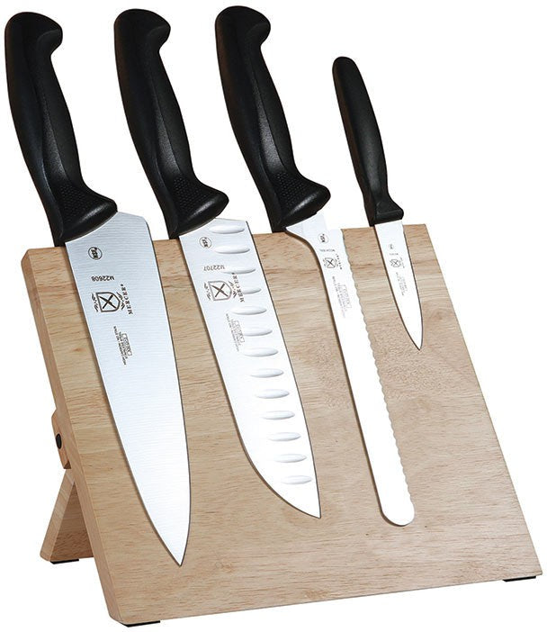 Mercer - 9.5" x 8.6" x 0.75" Rubberwood Magnetic Board with Japanese Steel Knives with Black Handle, Set Of 5 - M21980