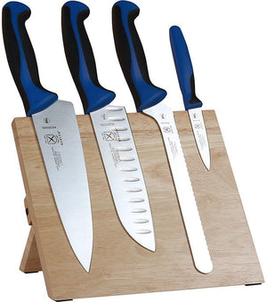 Mercer - 9.5" x 8.6" x 0.75" Rubberwood Magnetic Board with Japanese Steel Knives with Blue Handle, Set Of 5 - M21980BL