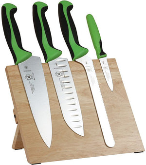 Mercer - 9.5" x 8.6" x 0.75" Rubberwood Magnetic Board with Japanese Steel Knives with Green Handle, Set Of 5 - M21980GR