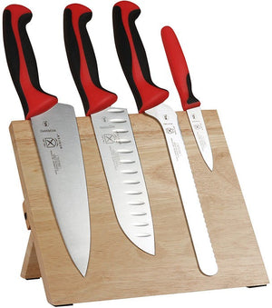 Mercer - 9.5" x 8.6" x 0.75" Rubberwood Magnetic Board with Japanese Steel Knives with Red Handle, Pack Of 5 - M21980RD