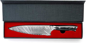 Mercer - Damascus Style 8" Super Steel Chef's Knife with Black Leaf Etching Handle - M13780