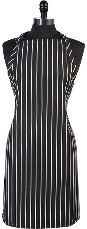 Mercer - Genesis 33" x 23" Poly Cotton Black with White Chalk Stripe Bib Apron without Pocket - M61120BCS