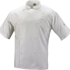 Mercer - Genesis White Poly Cotton Unisex Short Sleeve Chef Jackets with Traditional Button - M61012WH