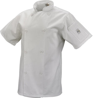 Mercer - Genesis® White Poly Cotton Women Short Sleeve Chef Jackets with Traditional Button - M61032WH