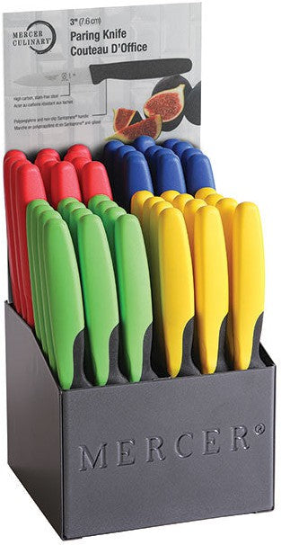 Mercer - Japanese Steel Blue, Red, Yellow, Green 4 Compartment Paring Knife Display - M23941