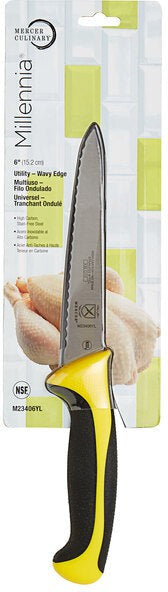 Mercer - Millennia 6" Stainless Steel Wavy Edge Utility Knife with Yellow Handle - M23406YL