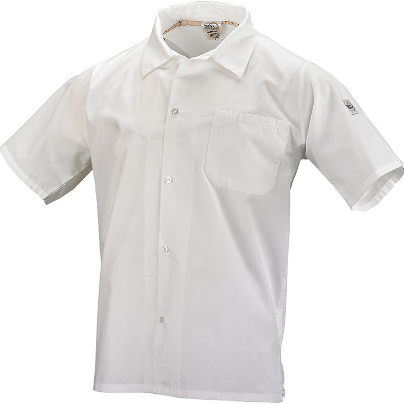 Mercer - Millennia Air® White Poly Cotton Poplin Unisex Short Mesh Cook Shirt with Traditional Button - M60200WH