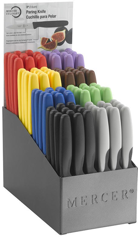 Mercer - Millennia Colors 10" x 5.37" x 13" Polypropylene 8 Compartment Multicolor Paring Knife Display with Japanese Knife - M23940