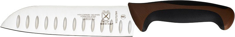 Mercer - Millennia Colors 7" Japanese Steel Granton Edge Santoku Knife with Brown Handle - M22707BR