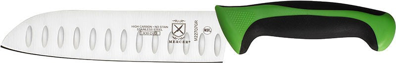 Mercer - Millennia Colors 7" Japanese Steel Granton Edge Santoku Knife with Green Handle - M22707GR