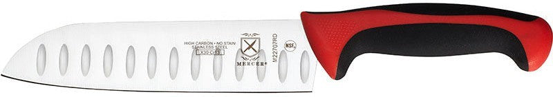 Mercer - Millennia Colors 7" Japanese Steel Granton Edge Santoku Knife with Red Handle - M22707RD