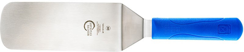 Mercer - Millennia® 8" x 3" Stainless Steel Beveled Side Edges Turner with Blue Handle - M18700BL