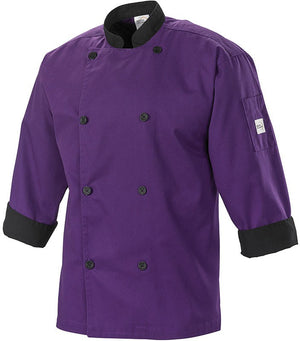 Mercer - Millennia® Poly Cotton 1X Purple/Black 3/4 Sleeve Unisex Cook Jacket - M60018PUB1X
