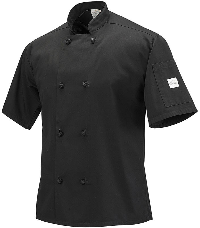 Mercer - Millennia® Poly Cotton Black Short Sleeve Unisex Cook Jacket with Cloth Knot Button - M60014BK