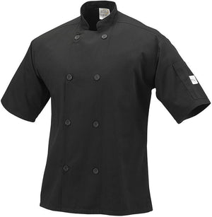 Mercer - Millennia® Poly Cotton Black Short Sleeve Unisex Cook Jacket with Traditional Button - M60013BK