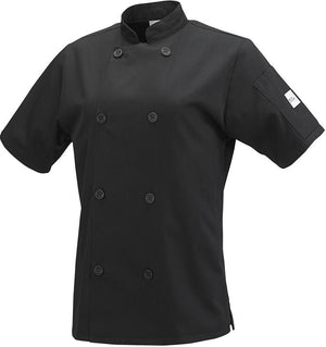 Mercer - Millennia® Poly Cotton Black Women's Short Sleeve Cook Jacket with Traditional Buttons - M60023BK