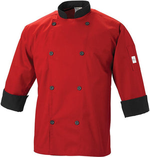 Mercer - Millennia® Poly Cotton Red/Black 3/4 Sleeve Unisex Cook Jacket - M60018RDB