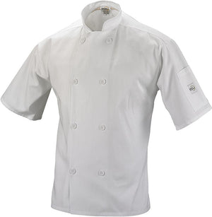 Mercer - Millennia® Poly Cotton White Short Sleeve Unisex Cook Jacket with Traditional Button - M60013WH