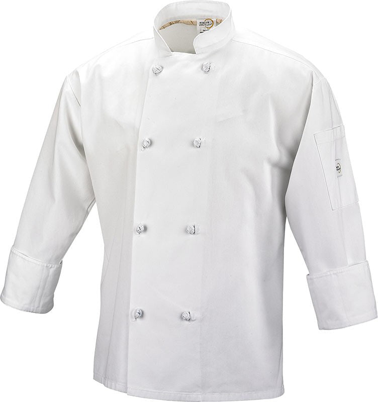 Mercer - Millennia® White Poly Cotton Unisex Cook Jacket with Cloth Knot Buttons - M60012WH