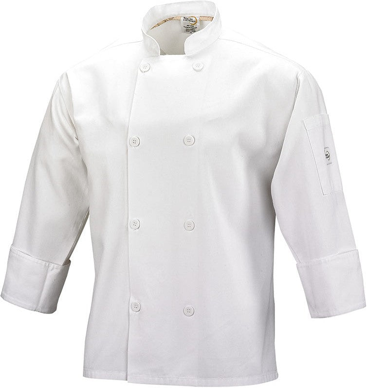 Mercer - Millennia® White Poly Cotton Unisex Cook Jacket with Traditional Buttons - M60010WH