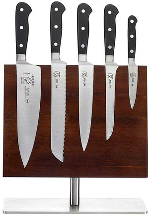 Mercer - Renaissance 11.3" x 9" Leaflet Acacia Magnetic Board and German Steel Knives, Set Of 6 - M21940