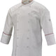 Mercer - Renaissance Poly Cotton White Men's Scoop Neck Chef Jacket with Red Piping on Neck and Cuffs - M62015WR