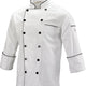 Mercer - Renaissance Poly Cotton White Men's Traditional Neck Chef Jacket with Full Black Piping - M62090WB