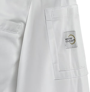 Mercer - Renaissance Poly Cotton White Women's Scoop Neck Chef Jacket with Black Piping on Neck and Cuffs - M62050WB