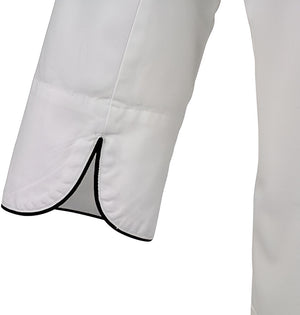 Mercer - Renaissance Poly Cotton White Women's Scoop Neck Chef Jacket with Black Piping on Neck and Cuffs - M62050WB