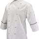 Mercer - Renaissance Poly Cotton White Women's Scoop Neck Chef Jacket with Black Piping on Neck and Cuffs - M62050WB