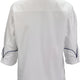 Mercer - Renaissance Poly Cotton White Women's Scoop Neck Chef Jacket with Royal Blue Piping on Neck and Cuffs - M62050WRB