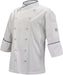 Mercer - Renaissance Poly Cotton White Women's Scoop Neck Chef Jacket with Royal Blue Piping on Neck and Cuffs - M62050WRB