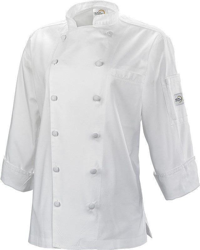 Mercer - Renaissance Poly Cotton White Women's Traditional Neck Chef Jacket - M62060WH