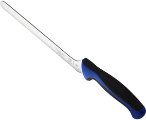 Mercer - Ultimate White 8" Japanese Steel Wavy Edge Offset Bread Knife with Blue Handle - M22418BL