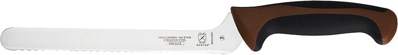 Mercer - Ultimate White 8" Japanese Steel Wavy Edge Offset Bread Knife with Brown Handle - M22418BR