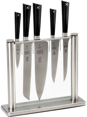 Mercer - Zum 11.25" x 3.5" x 9.75" Tempered Glass Knife Block and German Steel Knives, Set Of 6 - M19100