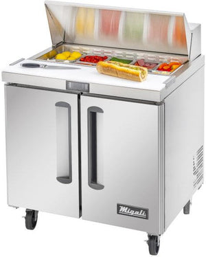 Migali - 36", 10 Pan Sandwich Prep Table With Two Door (Pans Not Included) - C-SP36-10-HC