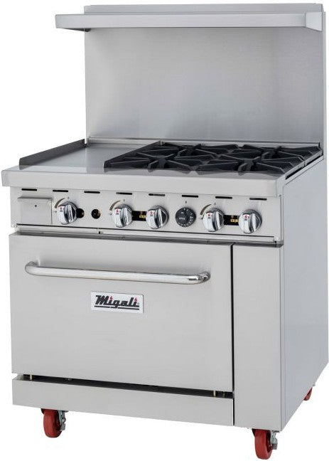 Migali - 4 Liquid Propane Burner Range With 12" Left Side Griddle & Oven - C-RO4-12GL-LP