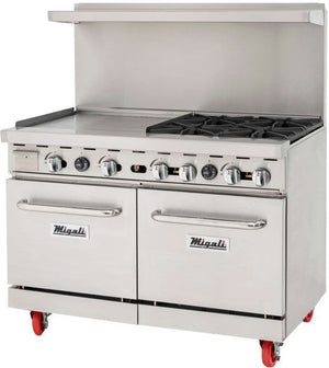 Migali - 4 Liquid Propane Burner Range With 24" Left Side Griddle & 2 Ovens - C-RO4-24GL-LP