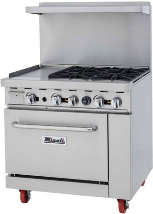 Migali - 4 Natural Gas Burner Range With 12" Left Side Griddle & Oven - C-RO4-12GL-NG