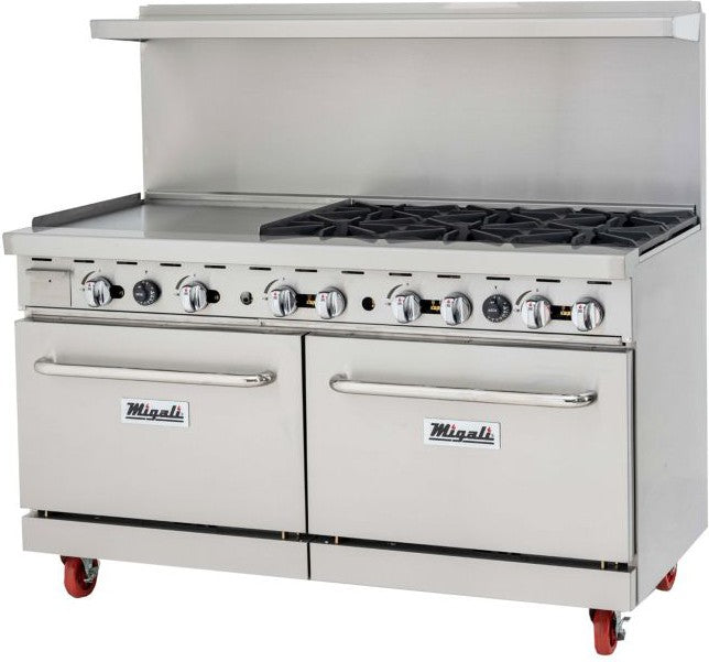 Migali - 6 Liquid Propane Burner Range With 24" Left Side Griddle & 2 Ovens - C-RO6-24GL-LP