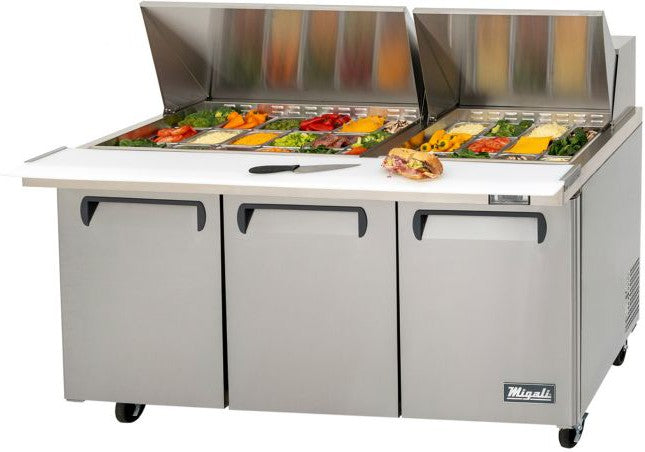 Migali - 72", 30 Pan, Big Top Pan Sandwich Prep Table With Triple Door (Pans Not Included) - C-SP72-30BT-HC