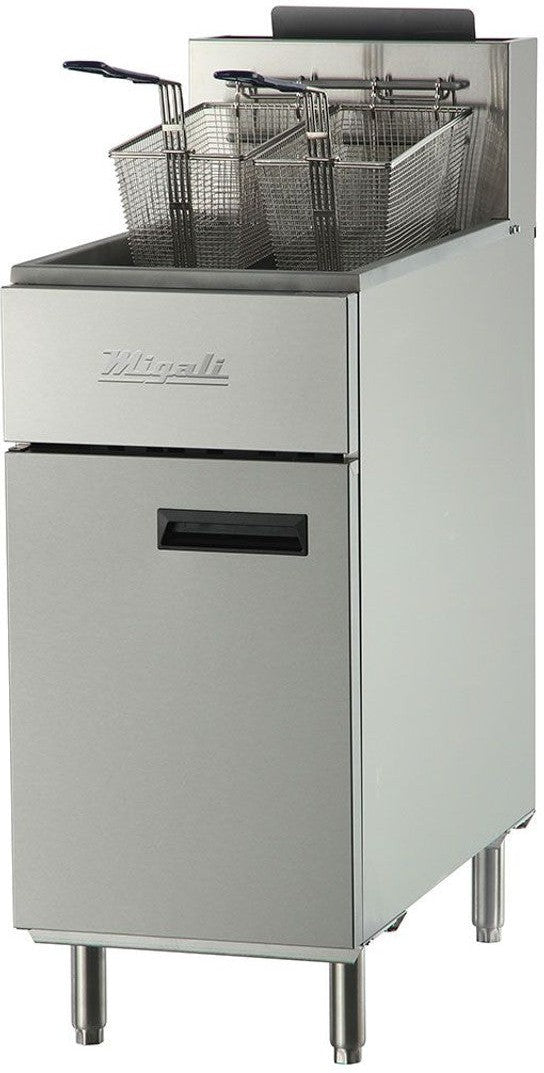 Migali - 75 lb Five Burner Liquid Propane Gas Stainless Steel Commercial Fryers - C-F75-LP