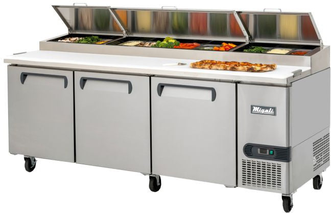 Migali - 93" Three Section Refrigerated Pizza Prep Table With Triple Door - C-PP93-HC