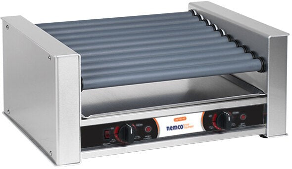 Nemco - 120V Slanted Hot Dog Roller Grill with GripsIt Non-Stick Coating with 27 Hot Dog Capacity - 8027SX-SLT