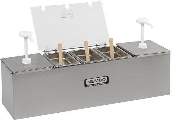 Nemco - 26" Stainless Steel Condiment Bar with Two 3 QT Pumps and 0.6 QT Condiment Trays - 88100-CB-3