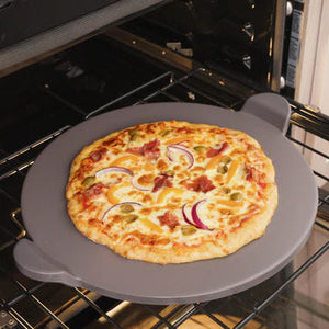 Old Stone Pizza Kitchen - 13" Grey Glazed Round Pizza Stone With Handle - GPS13H-G