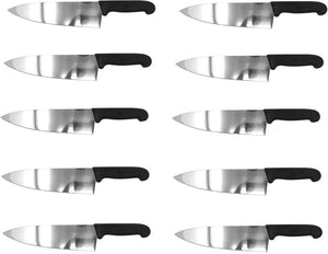 Omcan - 10" Black Handle Greban Medium Blade Cook Knife, Pack of 10 - 12074