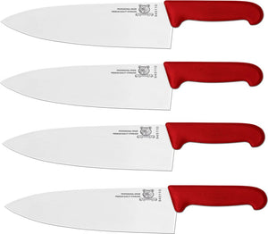 Omcan - 10” Red Super Fiber Handle Medium Cook's Knife, Pack of 4 - 23880