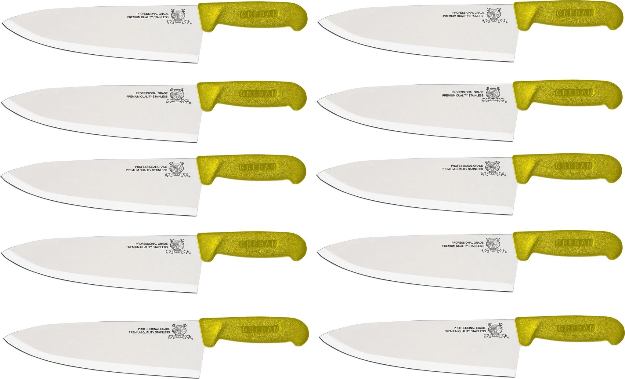 Omcan - 10" Yellow Handle Greban Medium Blade Cook Knife, Pack of 10 - 12127